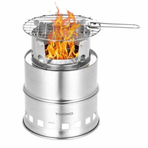 TOM SHOO Camping Stove- Wood Burning, Portable, Foldable, Stainless Steel, Backpacking Stove